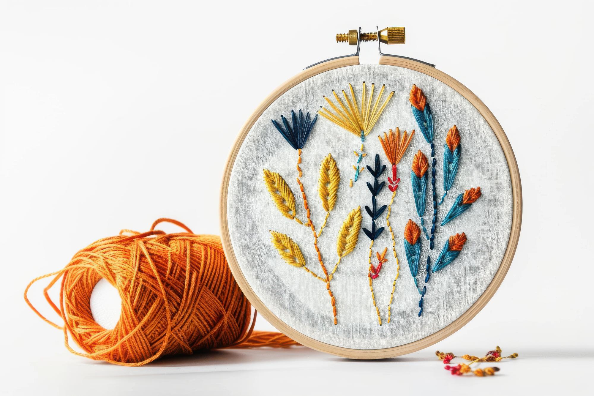 Composizione botanica ricamata a mano